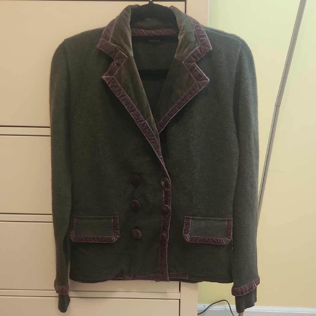 Magaschoni Green Wiith Brown Trim Blazer With Tailored Design